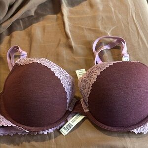PINK Victoria's Secret Mauve and Light Pink Lace T-Shirt Bra